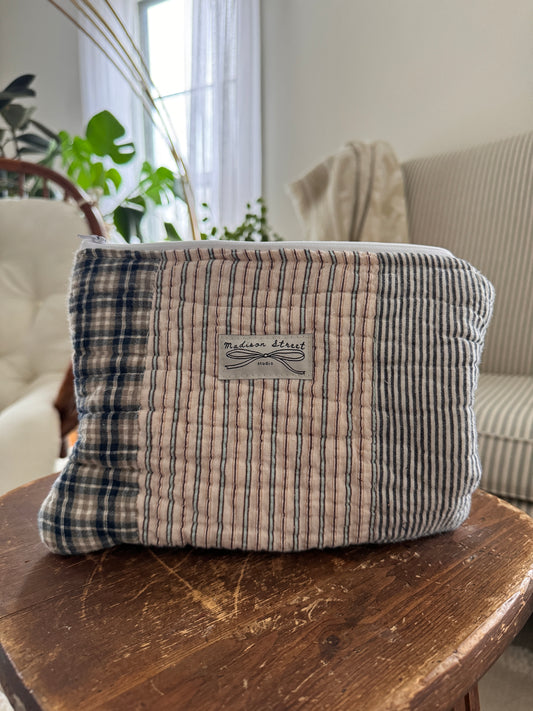 Blue Striped Zipper Pouch