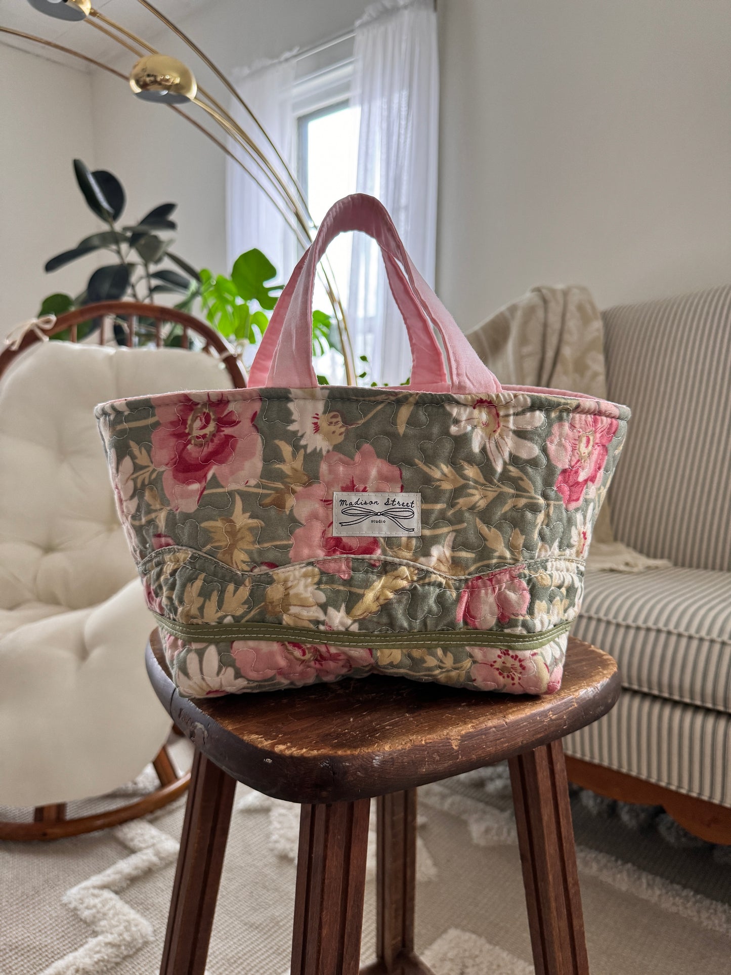 Sage Floral Market Tote