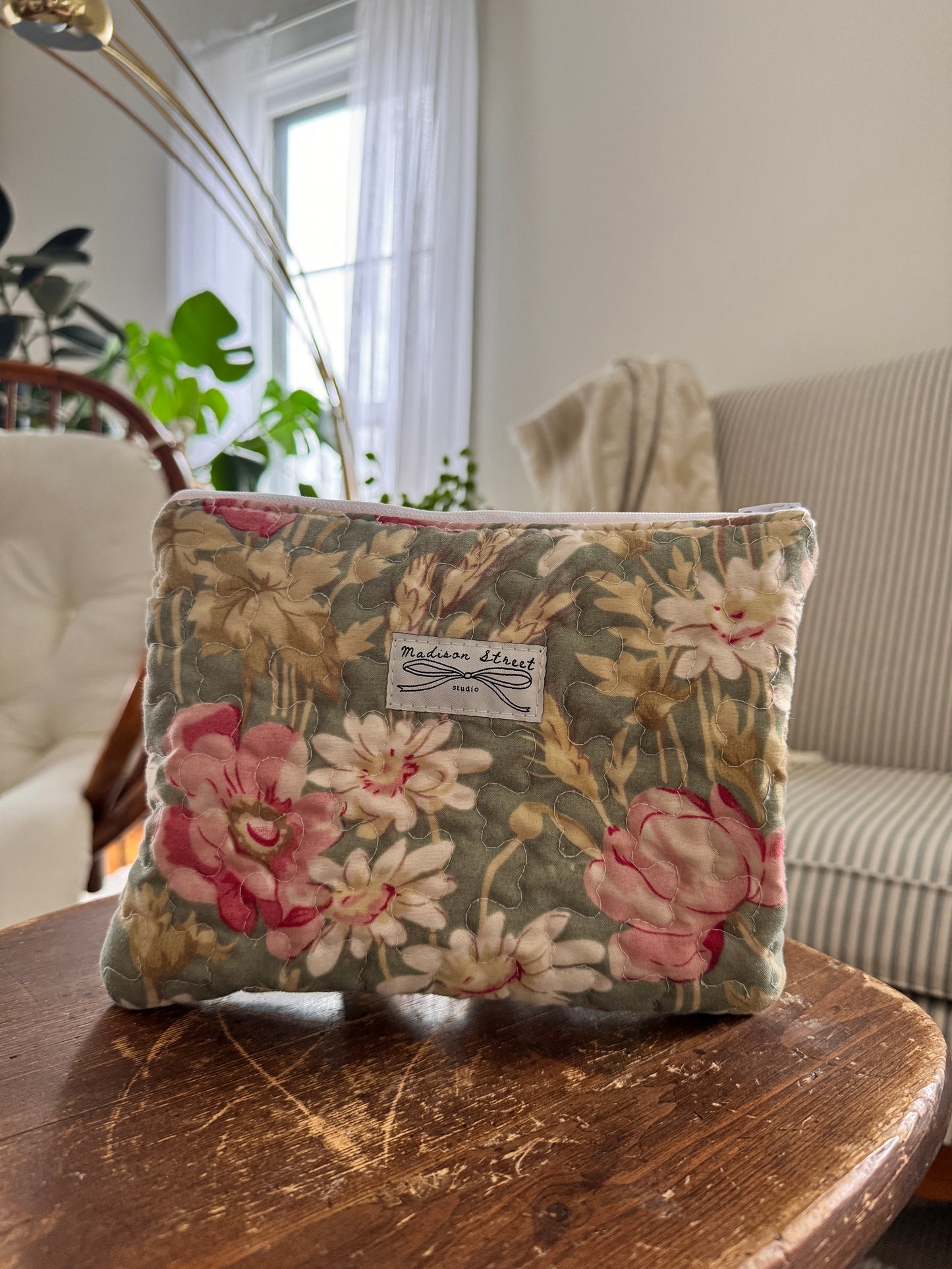 Sage Floral Zipper Pouch